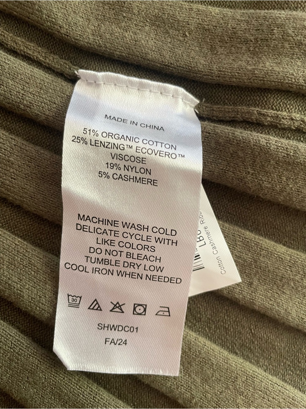 Quince Cotton Cashmere Ribbed Long Sleeve Crew Midi Dress in Olive Size Small - Picture 5 of 9